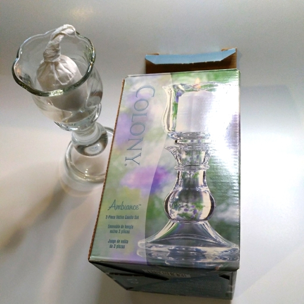 Vintage 2002 Colony Ambience 3 Piece Votive Candle Set New Open Box.